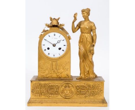 A French Empire mantel clock, the 10 cm diameter dial signed LS. Mallet and H. DE M. D. D'ORLEANS, N 794, with Roman numeral,