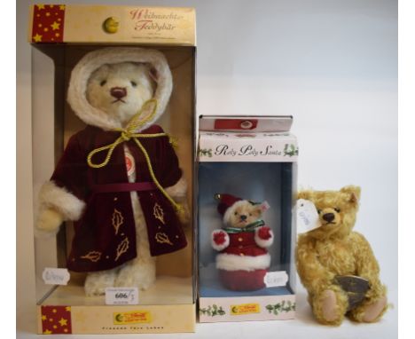 A Steiff Christmas limited edition teddy bear, 531/2000, 037580, another similar, Roly Poly Santa, 2693/5000, 037894, and ano