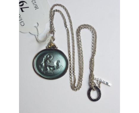 A Via Seres sterling silver and glass cameo Nike pendant, set a diamond, on a chain, boxed