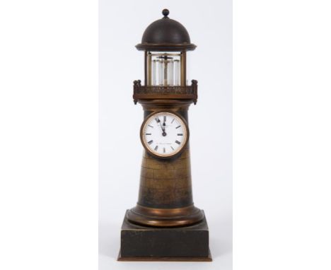 A Victorian novelty clock, in the form of a lighthouse, the dial signed Cattermoll 538 Oxford St, below a platform with oscil