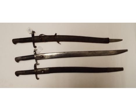 A bayonet, with a metal scabbard, and two others similar (some loss) (3)
