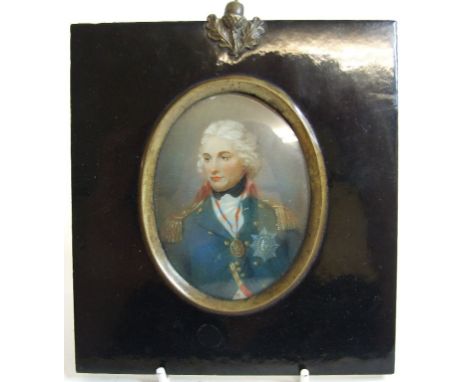 An oval bust portrait miniature of Horatio Nelson, watercolour, 8 x 6 cm Condition report Report by GHSome light scratching t