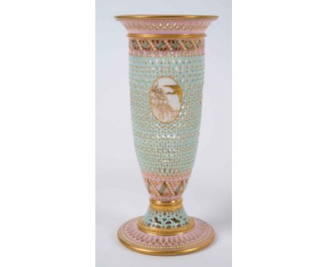 A Victorian Worcester reticulated vase, in the manner of George Owen, with Aesthetic Movement style decoration, green printed