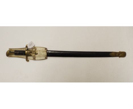 A bayonet, the handle marked 5DV MSC 39, with a scabbard (scabbard dented)