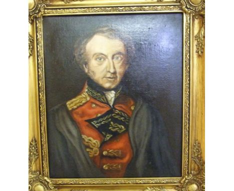 English school, 20th century, a half length portrait of an officer, acrylic on canvas, 29 x 24 cm, and P Carter, a still life