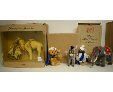 Three Steiff limited edition Christmas Nativity wise men teddy bears, King Balthazar with an elephant, 330/1500, 037832, anot
