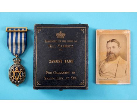 An Albert Medal in Gold for Saving Life at Sea, awarded to Samuel Lake, the reverse engraved 'Wreck of the Diamond 20th June 