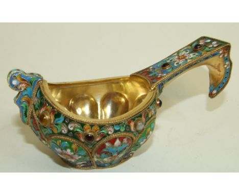 A Russian style enamel Kovsch, 6 cm high