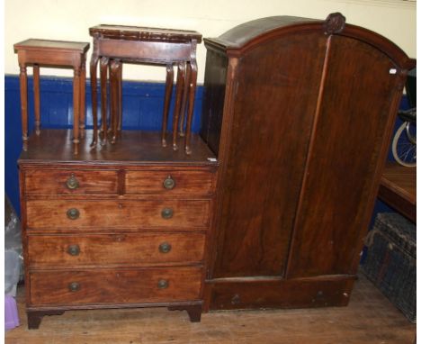 A Victorian chest, of two short and three long drawers, 92 cm wide, a pine dining table, a wicker trunk, a Silver Cross pram,