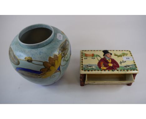 A Crown Devon John Peel music box, 21 cm wide, and a John Beswick Lotus Louvain vase, 21.5 cm high (2)