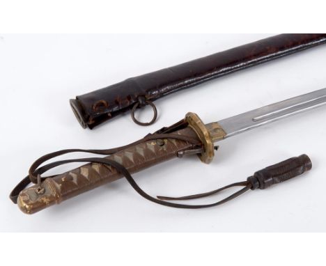 A WWII Japanese Type 95 NCO's katana, with a brass handle, original leather buckle knot, Kokura Arsenal identification mark a