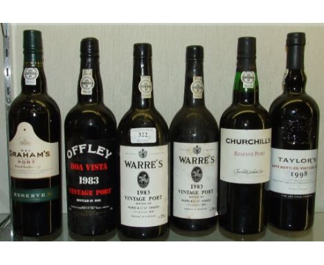 Two bottles of Warre's Vintage Port, 1983, and four other bottles of port (6)