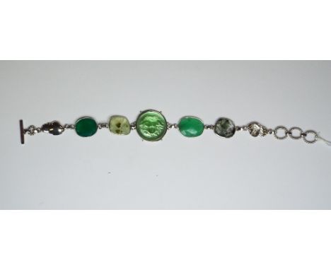 A Via Seres sterling silver and glass cameo Medusa bracelet, set gemstones, boxed