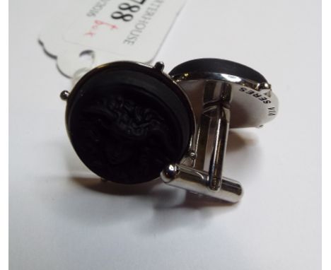 A pair of Via Seres glass cameo Medusa cufflinks, boxed