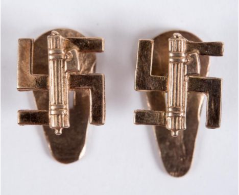 A pair of gold cufflinks, in the form of Italian Fasces superimposed over Swastikas, marked Fabb Riun, Casalmaggiore, with a 