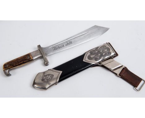 A German World War II RAD Hewer, the blade marked Original Eickhorn, Solingen, with scabbard and a hanger  See illustration C