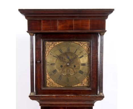 A longcase clock, the 29 cm square brass dial signed J Stratton, Hampton, with Roman numerals, subsidiary seconds dial and ca