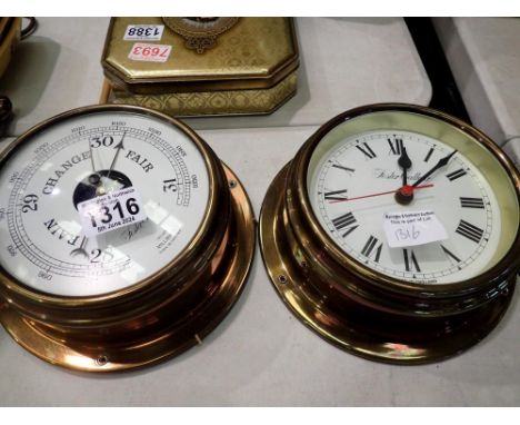 Foster Callear clock and barometer, 18cm D. Not available for in-house P&amp;P 