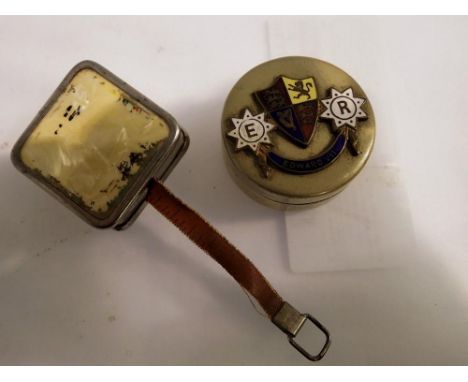Edward VII enamelled pill box and a tape measure. UK P&amp;P Group 1 (£16+VAT for the first lot and £2+VAT for subsequent lot