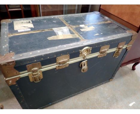 Large rectangular, metal bound cabin trunk. Not available for in-house P&amp;P 