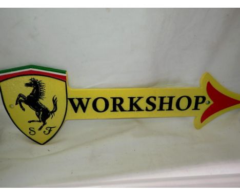 Cast iron Ferrari workshop arrow plaque, L: 45 cm. UK P&amp;P Group 2 (£20+VAT for the first lot and £4+VAT for subsequent lo