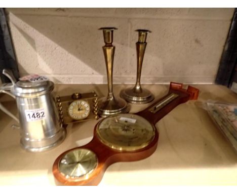 Mixed metal ware and a barometer. Not available for in-house P&amp;P 
