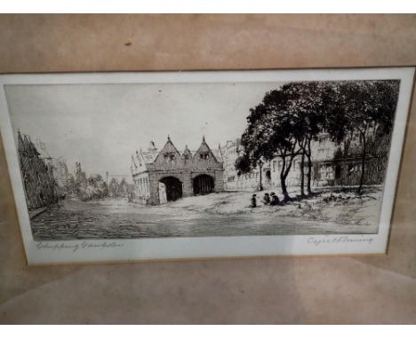Etching of boys under a tree by C. Fleming. Not available for in-house P&amp;P 