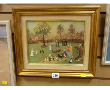 HELEN BRADLEY nice framed varnished print - numerous figures in the park