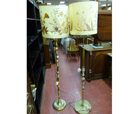 Modern brass standard lamp with shade and a brass and pseudo onyx table lamp and shade