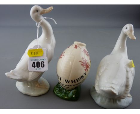 Pair of Nao pottery geese and a Welsh Whisky Brecon pottery spillholder