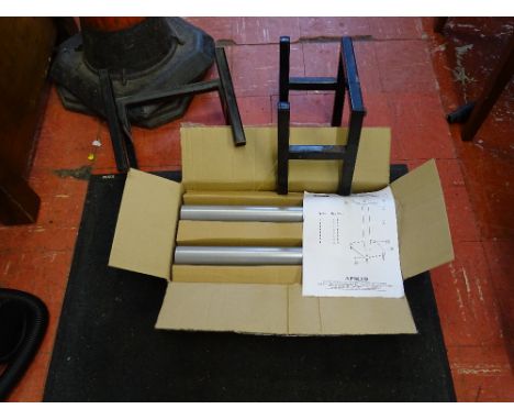 Pair of boxed chrome coloured speaker stands and another pair of speaker stands