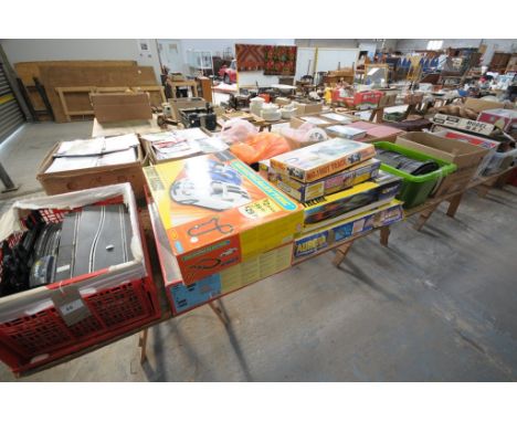 A Large collection of Scalextric including boxed sets " Street Racers " and " Supper Turismos " , assorted track, hand contro