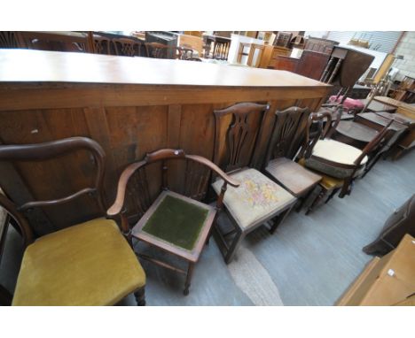 A Victorian rosewood dining chair, a 19th century oak country Chippendale style dining chair, an Edwardian mahogany corner ch