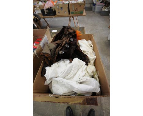 A Box of Victorian /Edwardian clothes, fan, bag, etc.
