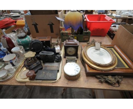 Sundry items including a rosewood sarcophagus shaped tea caddy, hardwood urn stands, cased opera glasses, a " Sir John Bennet