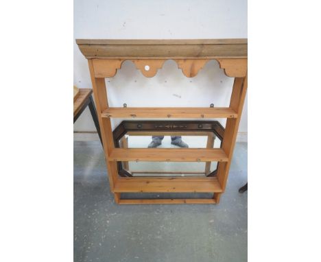 A Hanging pine wall shelf and a 1920's oak framed wall mirror. (2)