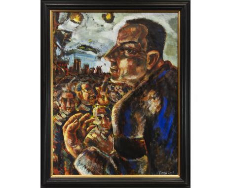 * PETER HOWSON OBE (SCOTTISH b 1958), THE UNIONIST 1988 oil on paper, signed 102cm x 80cm Framed and under glass. Provenance: