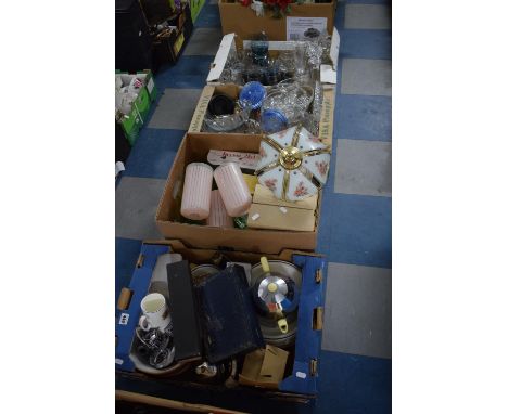 Four Boxes of Various Ceramics and Glassware, Touch Lamp, Teapot Cruet Set etc 
