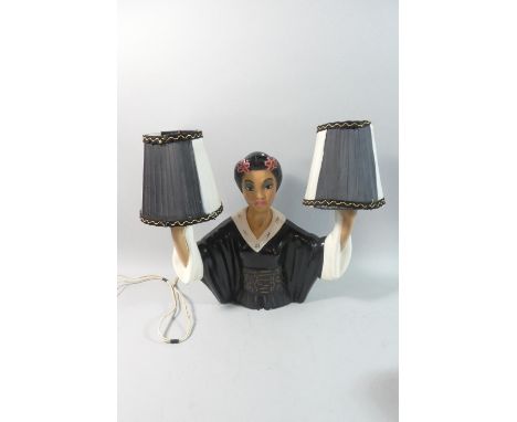 A 1950's Wall Hanging Figural Light Fitting in the Form of Oriental Girl, 32cm high 