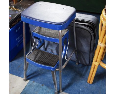 A Mid 20th Century Step Stool and a Suitcase 