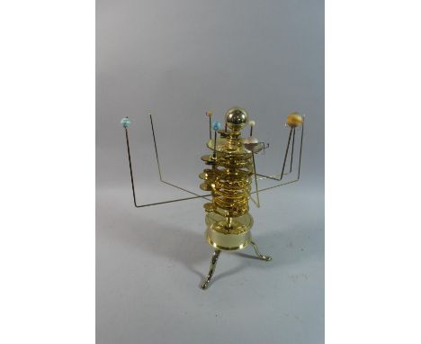 A Reproduction Brass Orrery with Stacked Gearing on Drum Base and Tripod Feet, Not Tested 