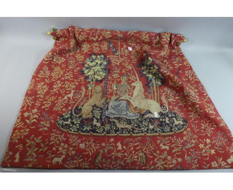 A Continental Tapestry Wall Hanging Depicting Queen with Lion and Unicorn, 84cm Wide 
