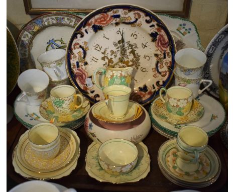 A Collection of Various Grafton Coffee Cans and Saucers, Masons Mandalay Wall Clock, Decorated Plates etc 
