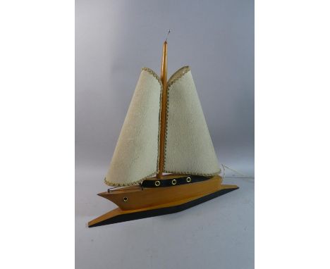 A 1950's Novelty Wooden Table Lamp in the Form of a Sailing Yacht, 40cm Long 