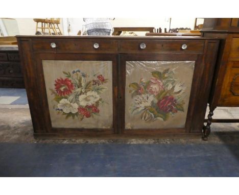 A 19th Century Two Drawer Side Cabinet with Tapestry Inlaid Doors, 155cm Wide 