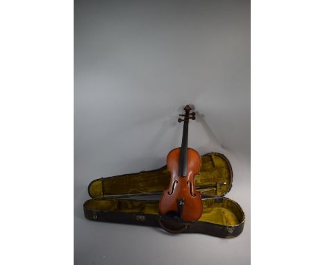 An Early 20th Century Spruce Full Scale Violin and Bow. Violin in need of some attention but Structurally Sound, Bow in need 