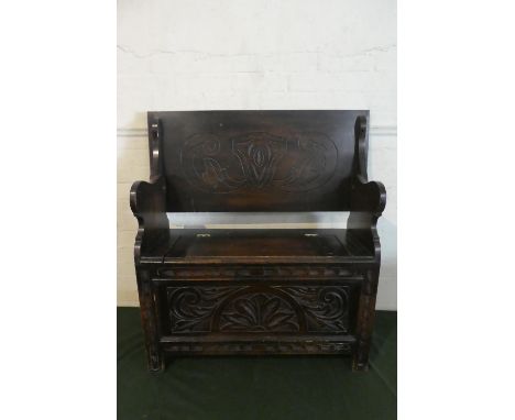 An Edwardian Oak Monks Bench by Robertson &amp; Colman, Norwich, 91cm Wide 