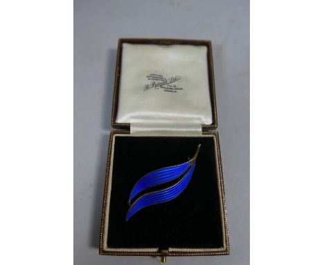 A David Andersen Style Norwegian Brooch, Stamped Sterling with Blue Enamel 