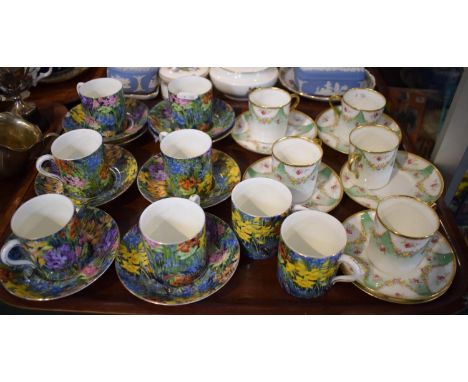 Two Part Sets of Coffee Cans and Saucers, Aynsley and Paragon Spring Time 