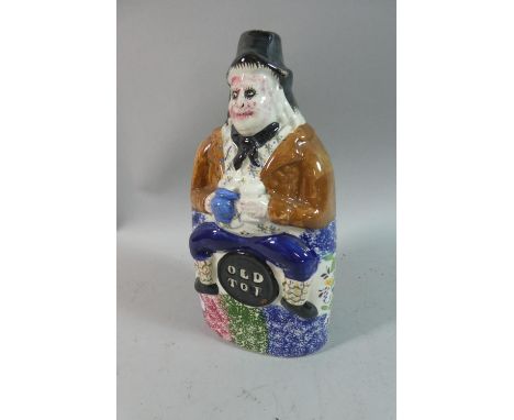 A Reproduction Novelty Staffordshire Bottle/Flask in the Form of a Seated Gent on Barrel Inscribed Old Tot, Monogrammed J M a